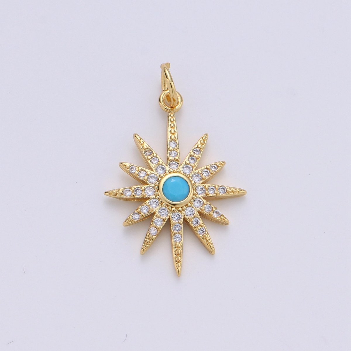 24k Gold Filled Micro Pave Star Charm, Blue North Star Moon Pendant Charm, Gold Filled Charm, For DIY Necklace Bracelet Earring D-246