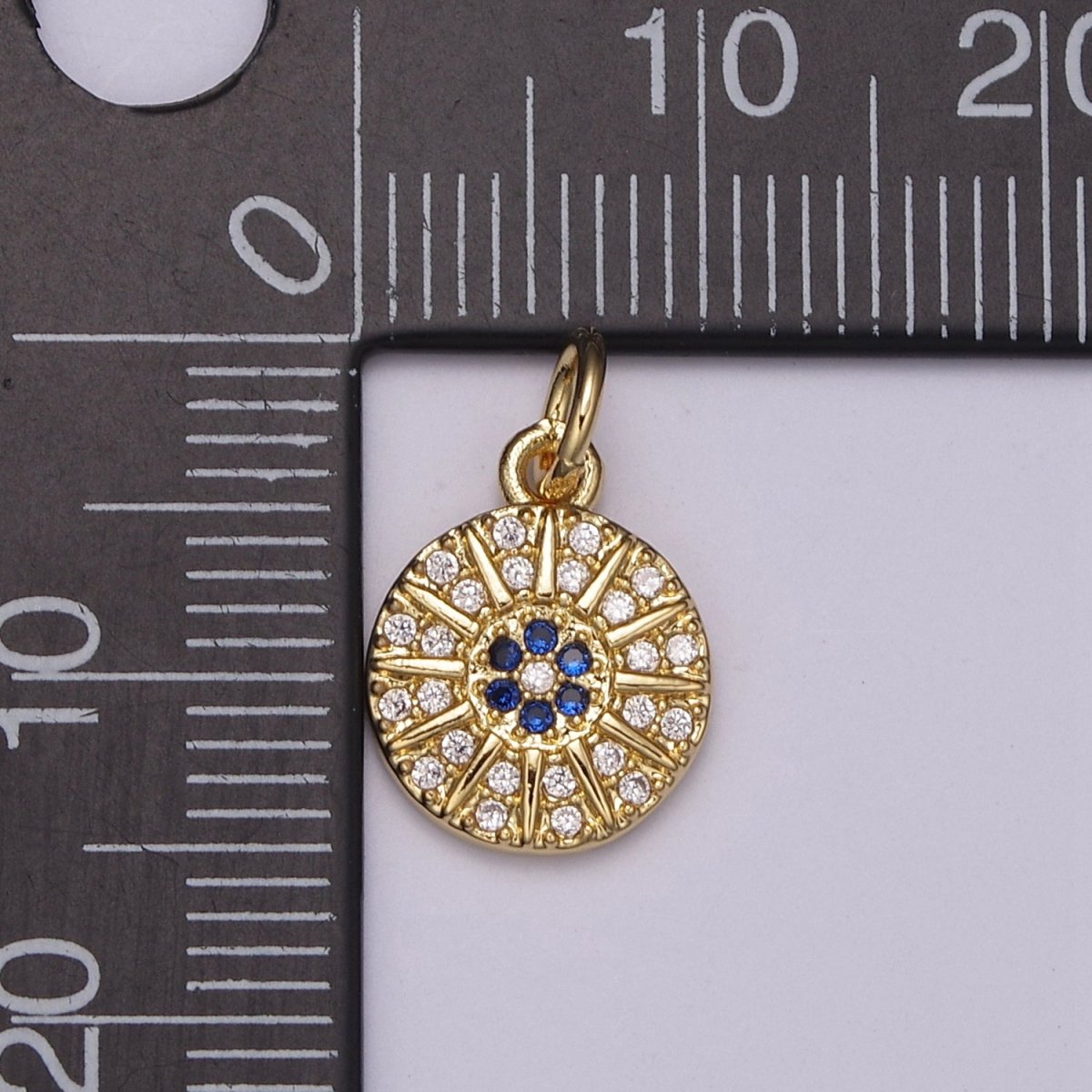 24K Gold Filled Micro Paved CZ Celestial Sun Round Coin Charm N-234