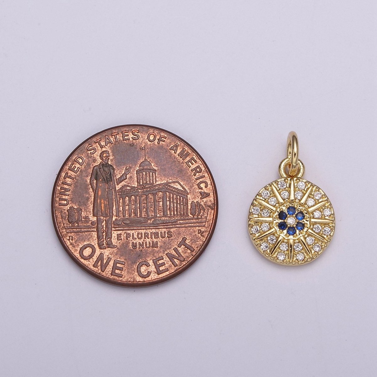 24K Gold Filled Micro Paved CZ Celestial Sun Round Coin Charm N-234
