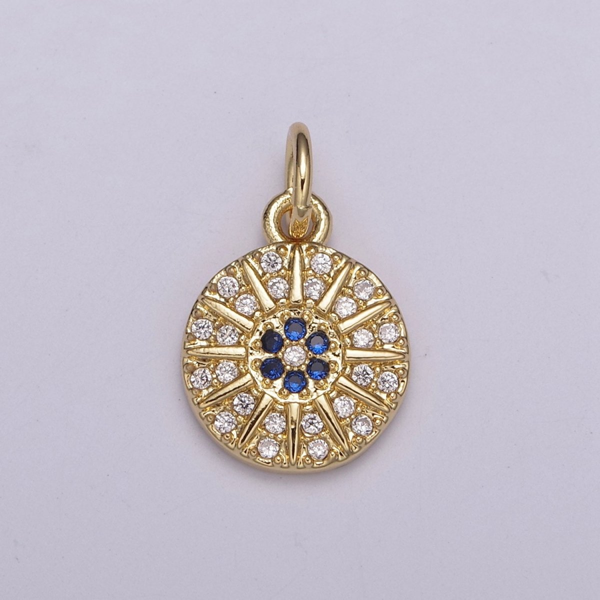 24K Gold Filled Micro Paved CZ Celestial Sun Round Coin Charm N-234