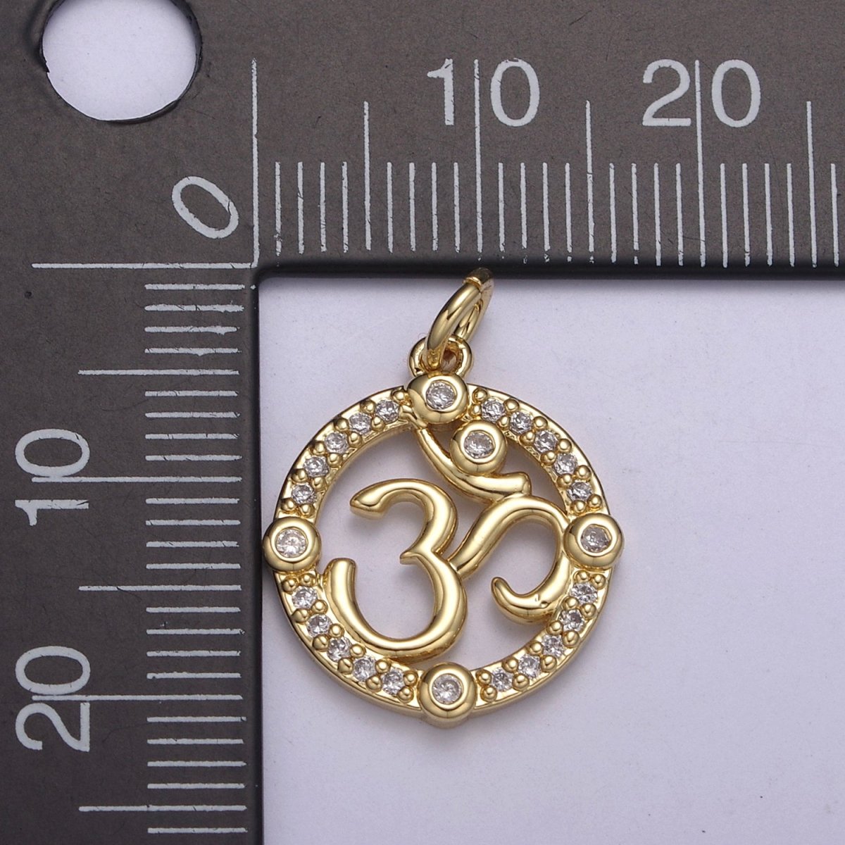 24K Gold Filled Micro Paved CZ Hindu Om Symbol Round Charm N-248