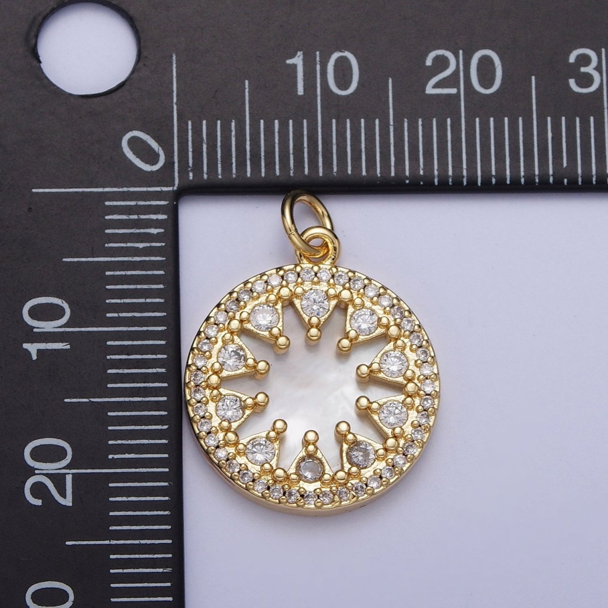 24K Gold Filled Micro Paved CZ Shell Round Medallion Charm For Jewelry Making | X-706