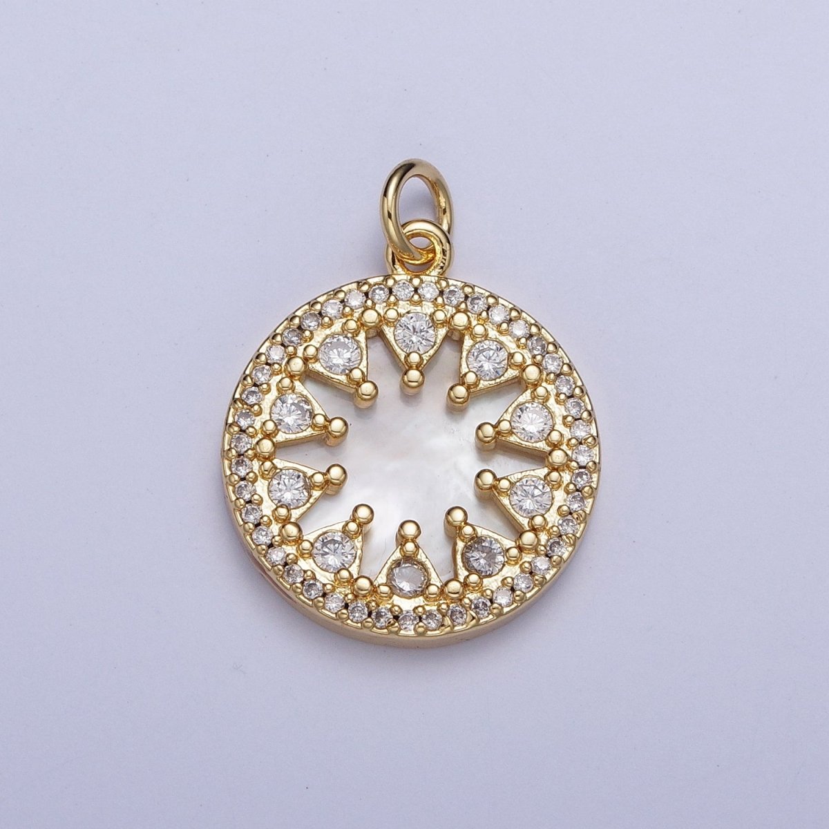 24K Gold Filled Micro Paved CZ Shell Round Medallion Charm For Jewelry Making | X-706