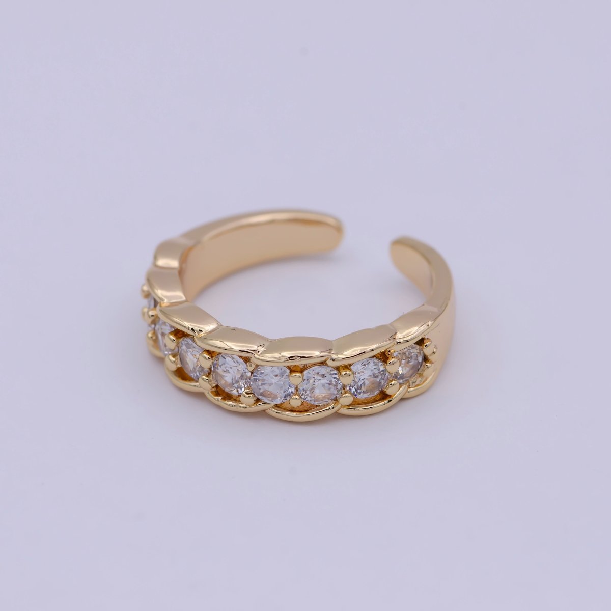 24K Gold Filled Minimalist Micro Pave Crystal Cubic Zirconia Bubble Adjustable Ring S-316