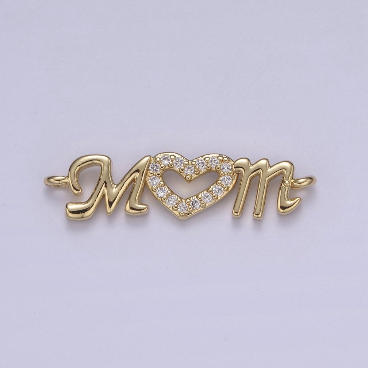 24K Gold Filled Mom Link Connector Silver Micro Pave CZ Heart Charm Connector Mother with Heart Micro Pave CZ Connector  F-815 F-816
