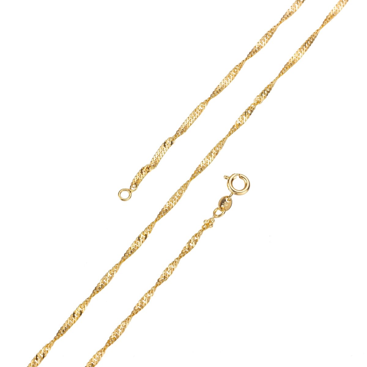 24K Gold Filled Necklace  - Singapore Necklace - Dainty Gold Twist Link Chain Layering Necklace 2mm 17.5 Inch Ready To Wear w/ Spring Ring | CN-210  Clearance Pricing