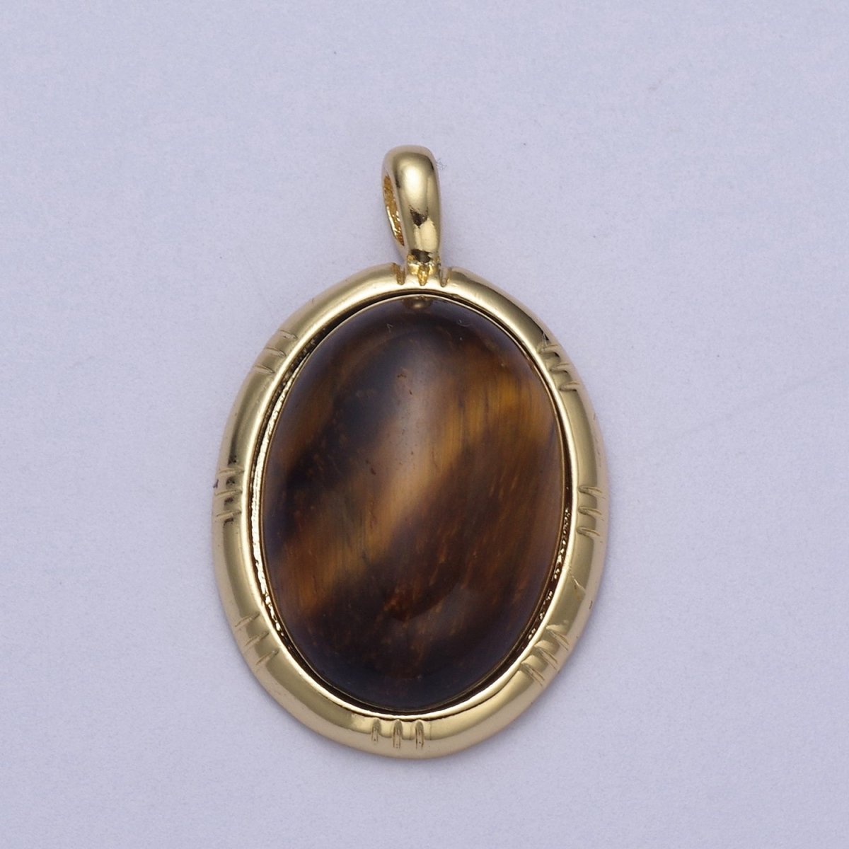 24K Gold Filled Oval Tiger Eye, Dark Green Aventurine, Carnelian Natural Healing Gemstone Pendant H-332 - H-334