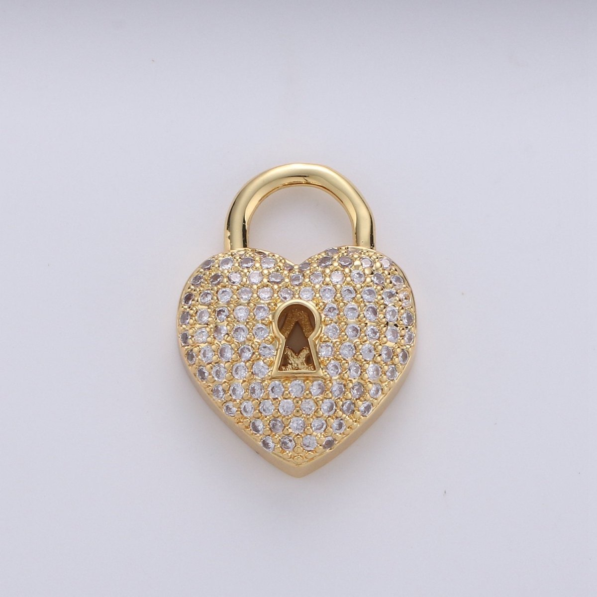 24k Gold Filled Padlock Charm Gold CZ Micro Pave Charm Pendant Heart Lock Charm Necklace for Statement Necklace Component D-618