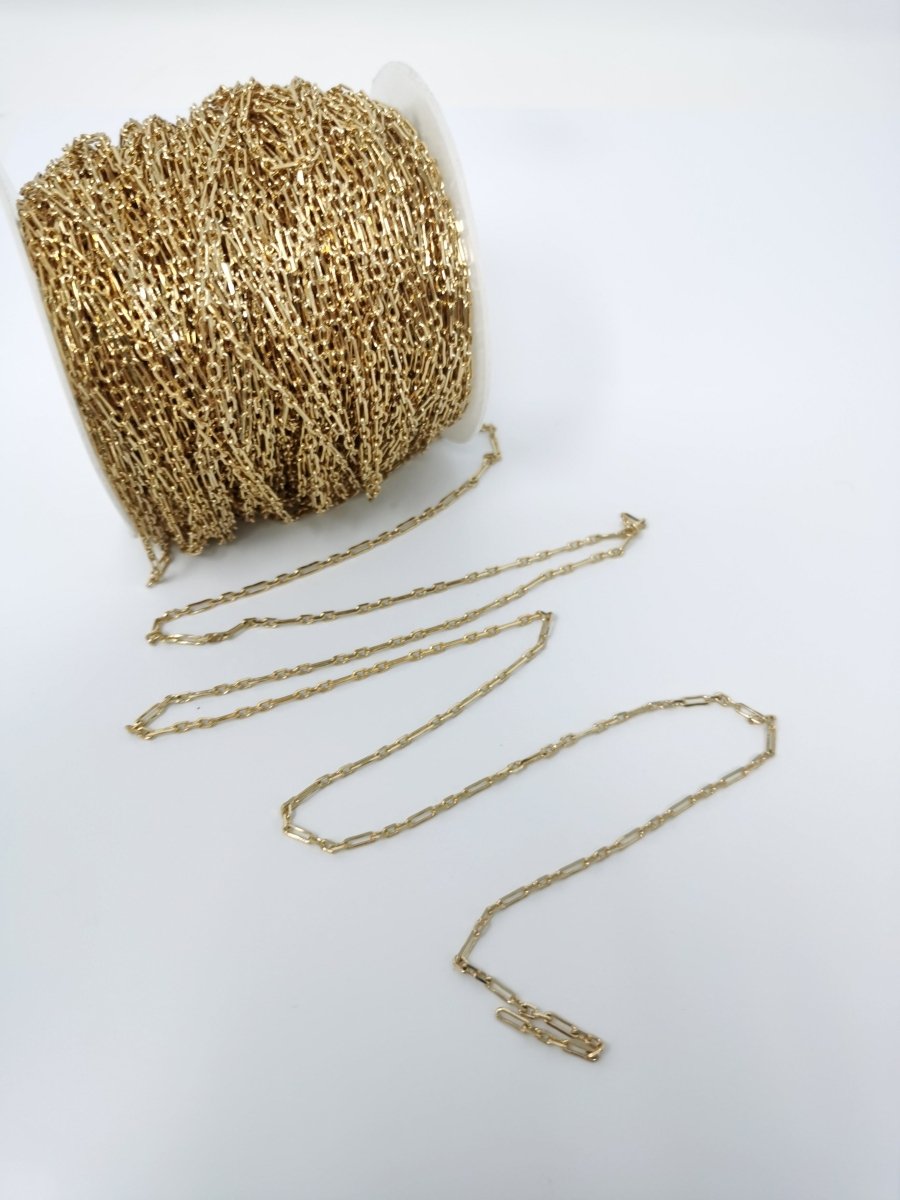 24K Gold Filled Rolo Cable Chain by Yard, Gold Filled Cable Rolo Chain by Yard, Wholesale Bulk Roll Chain For Jewelry Making, PAPER CLIP Chain | ROLL-043 Overstock Clearance Pricing