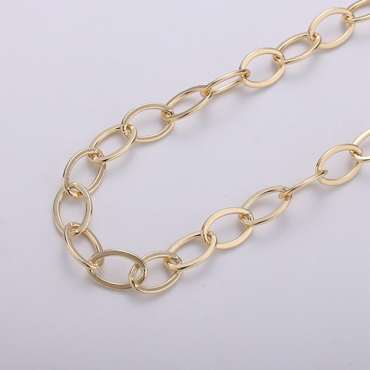 24K Gold Filled Rolo Unfinished Chain, 8X12mm Width, Thin Flat Minimalist Rolo For Jewelry Making, For Necklace, Bracelet, Anklet Supply Component | ROLL-259 Clearance Pricing