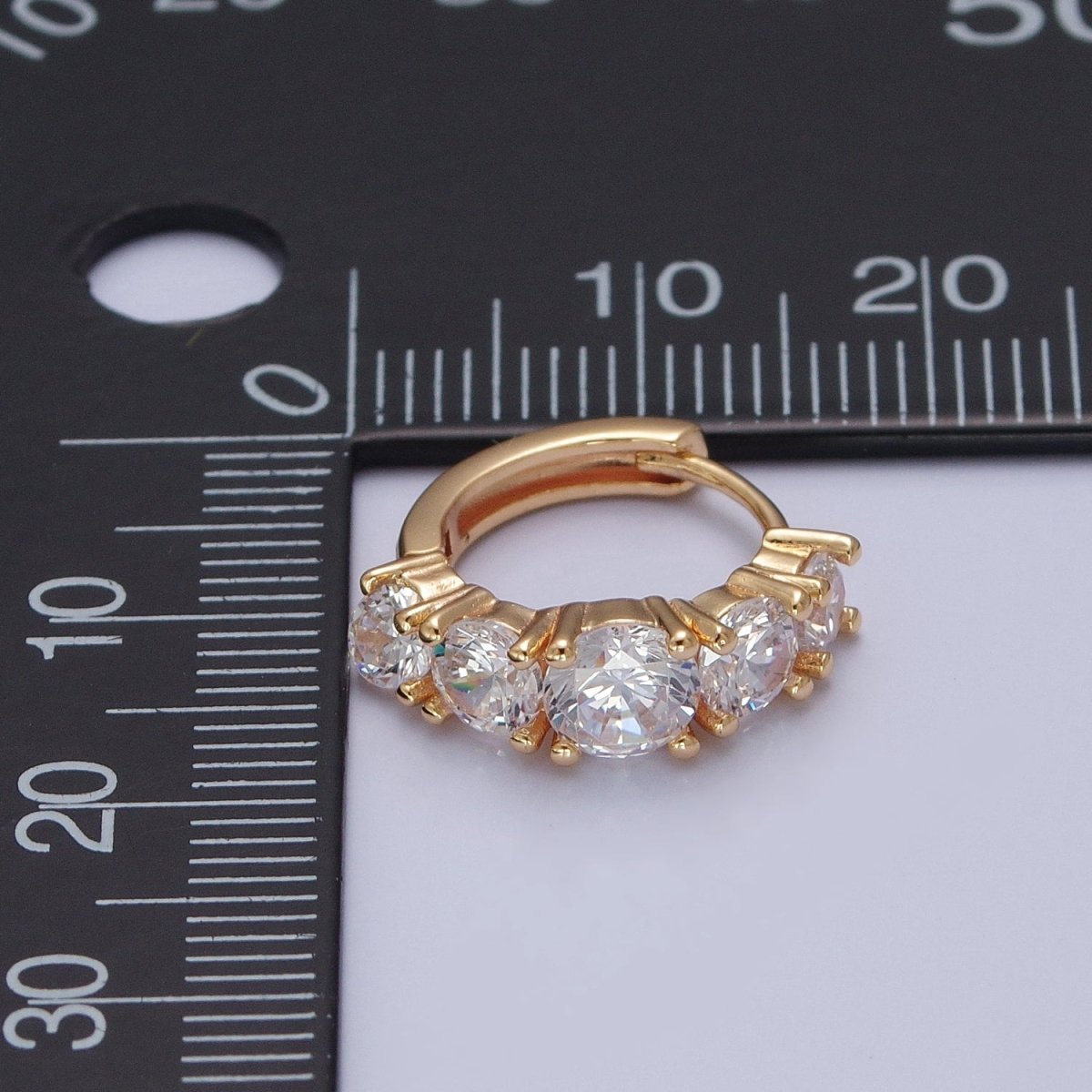 24K Gold Filled Round Clear CZ Lined Huggie Hoop Earrings | T-430