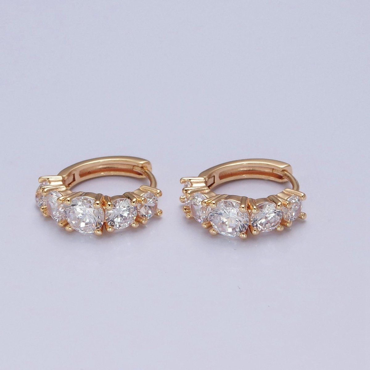 24K Gold Filled Round Clear CZ Lined Huggie Hoop Earrings | T-430