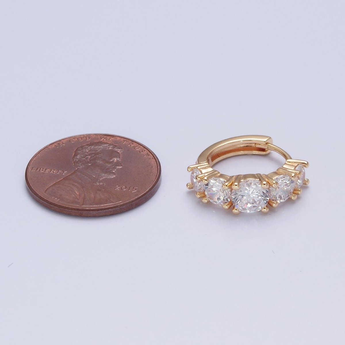 24K Gold Filled Round Clear CZ Lined Huggie Hoop Earrings | T-430