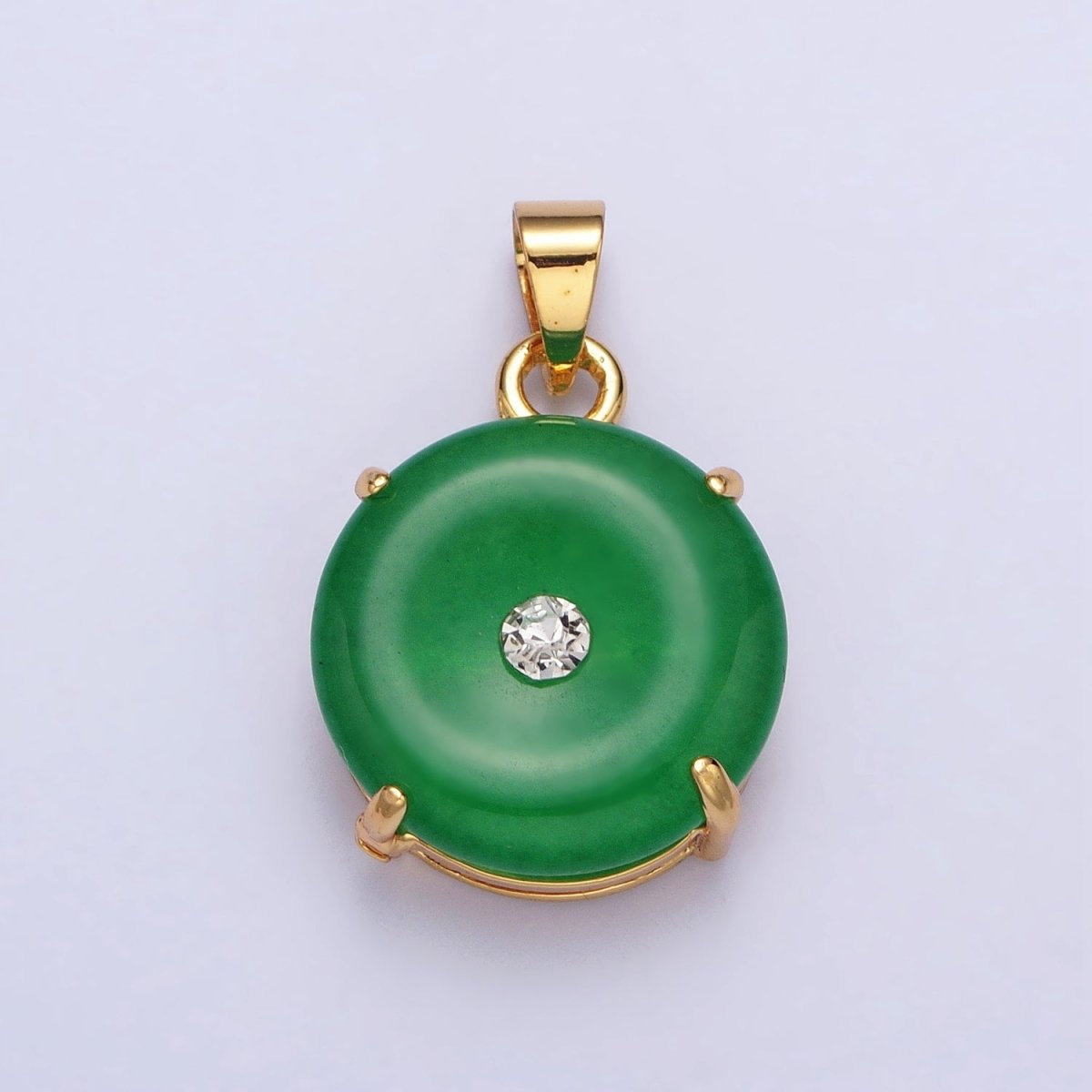 24k Gold Filled Round Jade Stone charm, Green, Purple Donut Stone Pendant w/ Micro Pave Stone Pendant W-640 W-641 AA-099 AA-100