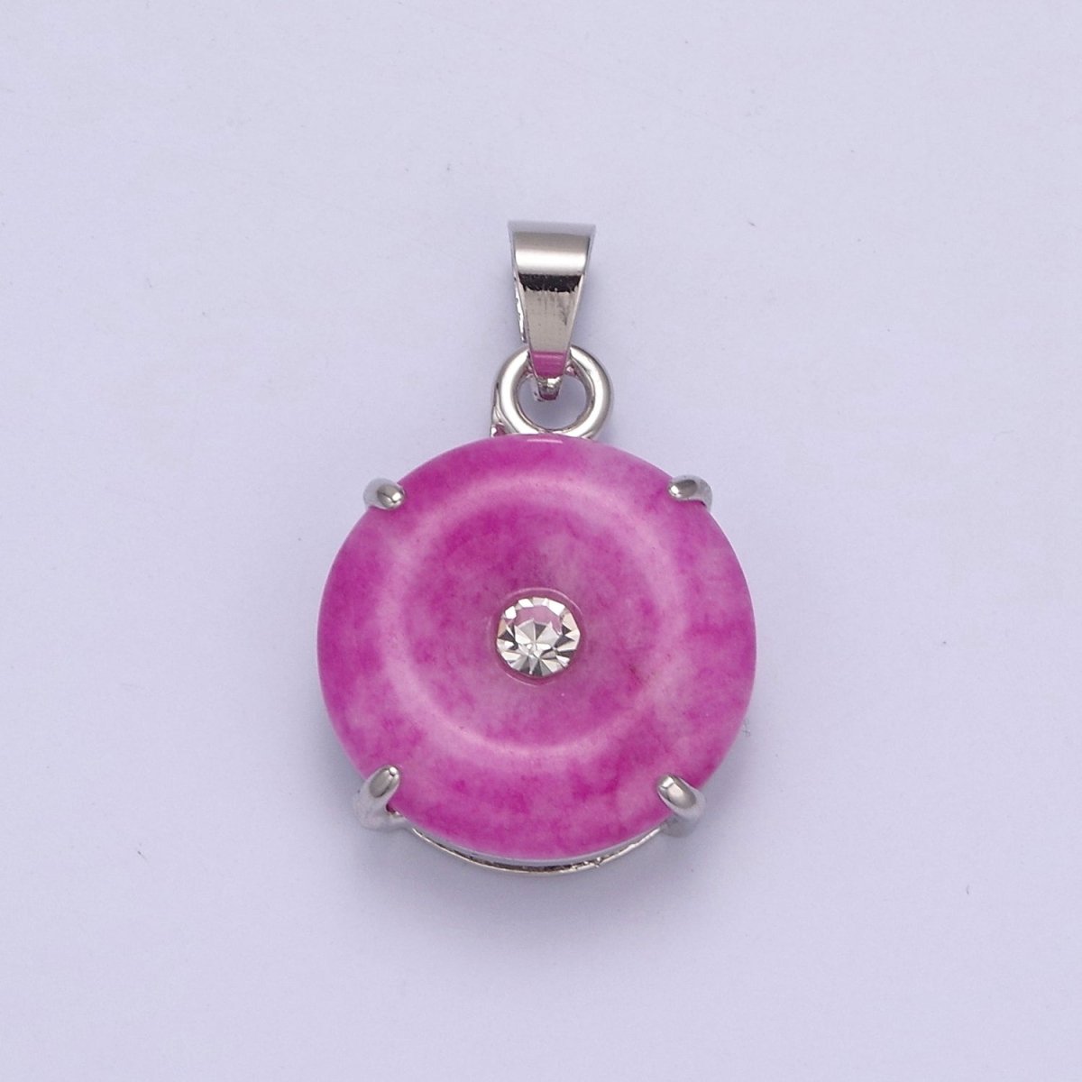 24k Gold Filled Round Jade Stone charm, Green, Purple Donut Stone Pendant w/ Micro Pave Stone Pendant W-640 W-641 AA-099 AA-100