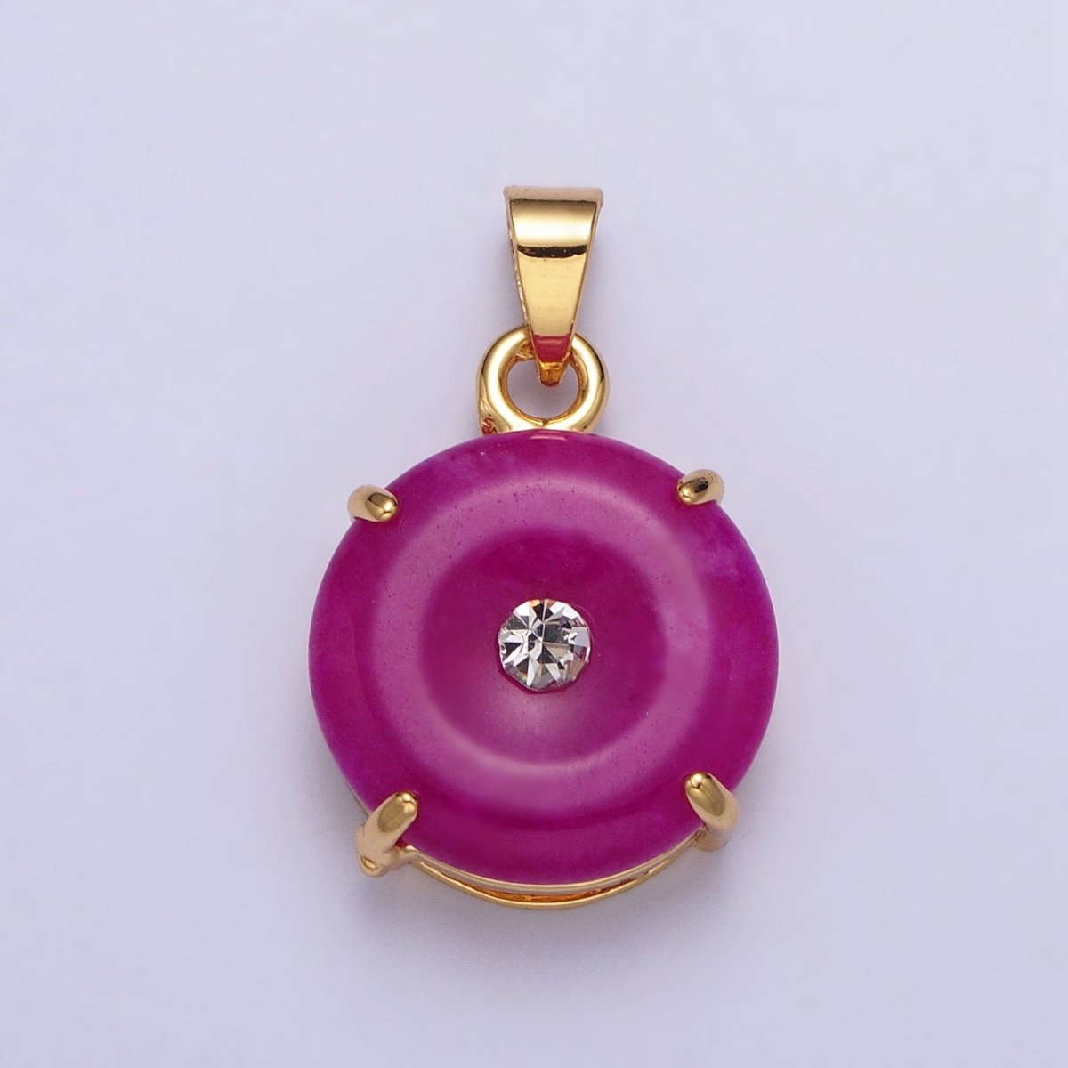 24k Gold Filled Round Jade Stone charm, Green, Purple Donut Stone Pendant w/ Micro Pave Stone Pendant W-640 W-641 AA-099 AA-100