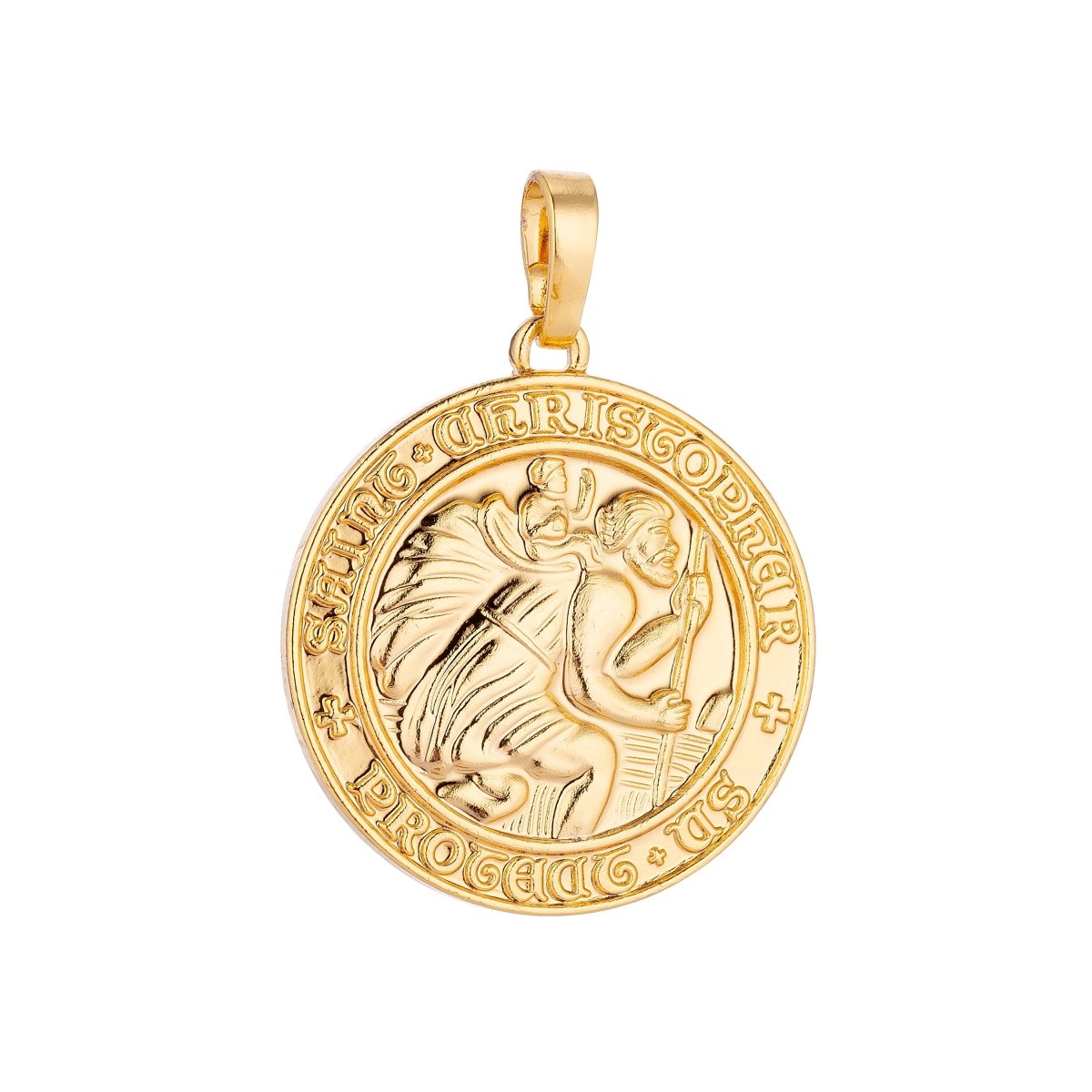 24K Gold Filled Saint Christopher Protect Us, Medallion Coin, Necklace Pendant Charm Bails Findings for Jewelry Making H-609
