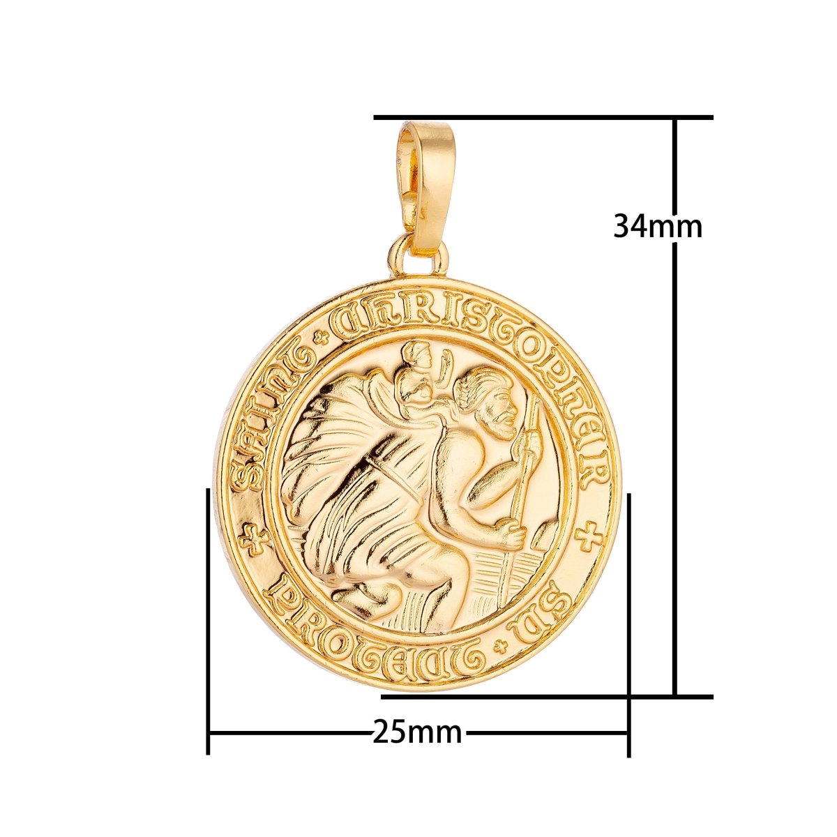 24K Gold Filled Saint Christopher Protect Us, Medallion Coin, Necklace Pendant Charm Bails Findings for Jewelry Making H-609
