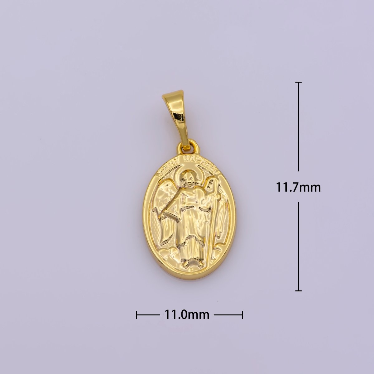 24k Gold Filled Saint Raphael Oval Pendant Double Sided Religious Charm N-1441
