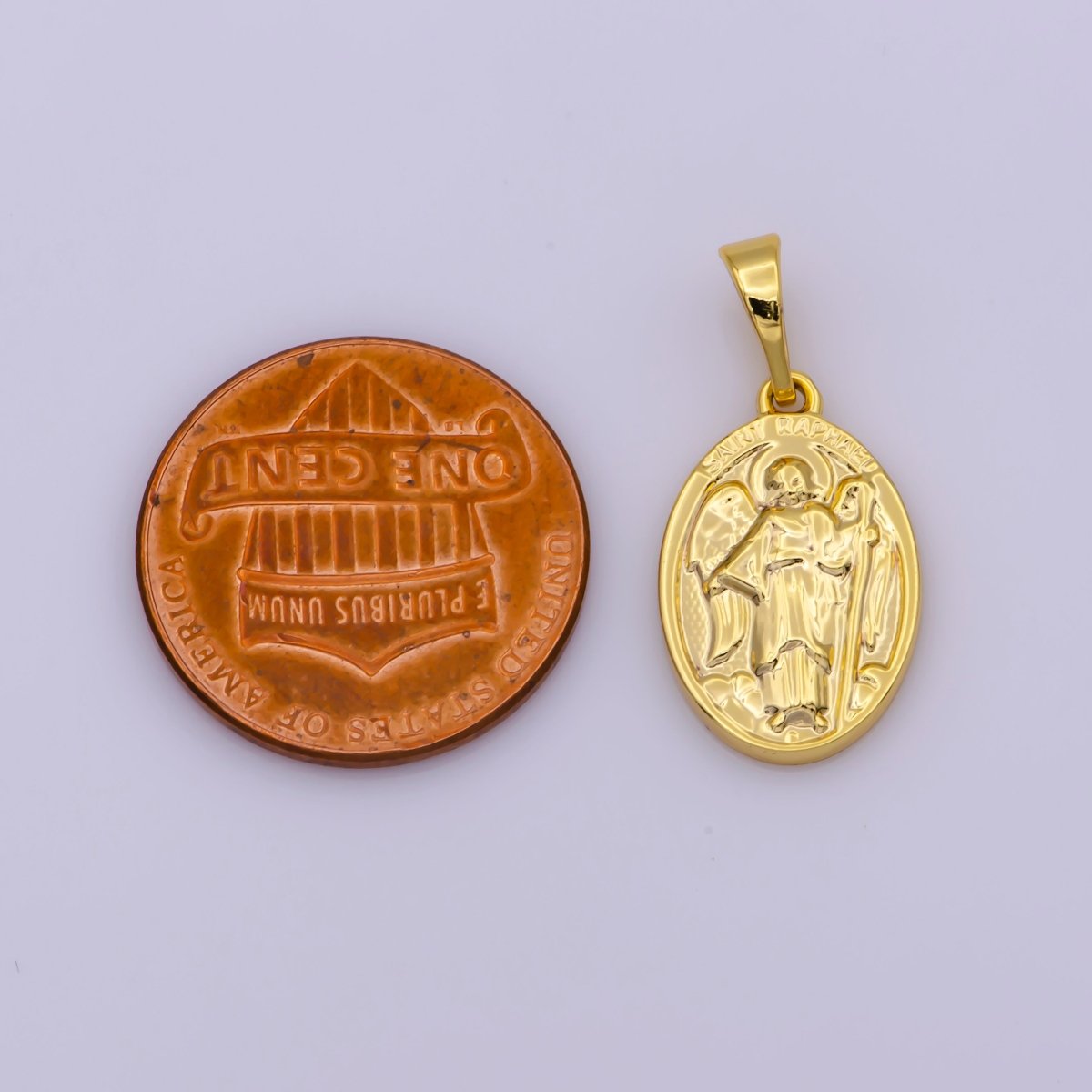 24k Gold Filled Saint Raphael Oval Pendant Double Sided Religious Charm N-1441