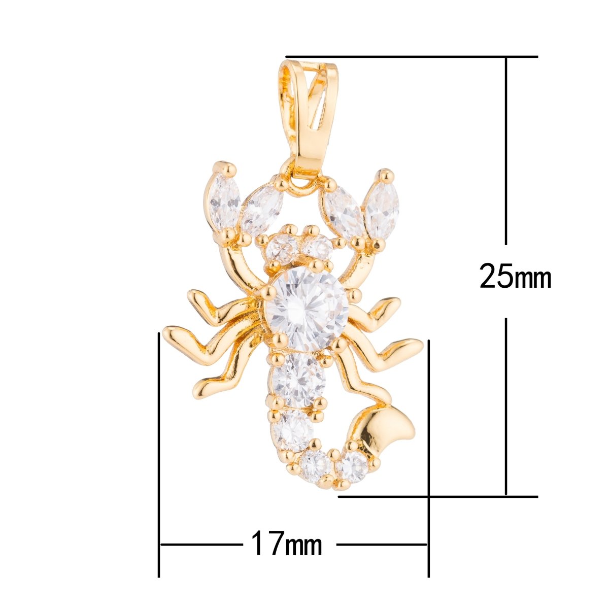 24k Gold Filled Scorpio Scorpion, Animal, Insect, Scorpio, Strong, DIY Cubic Zirconia Necklace Pendant Charm Findings for Jewelry Making H-185