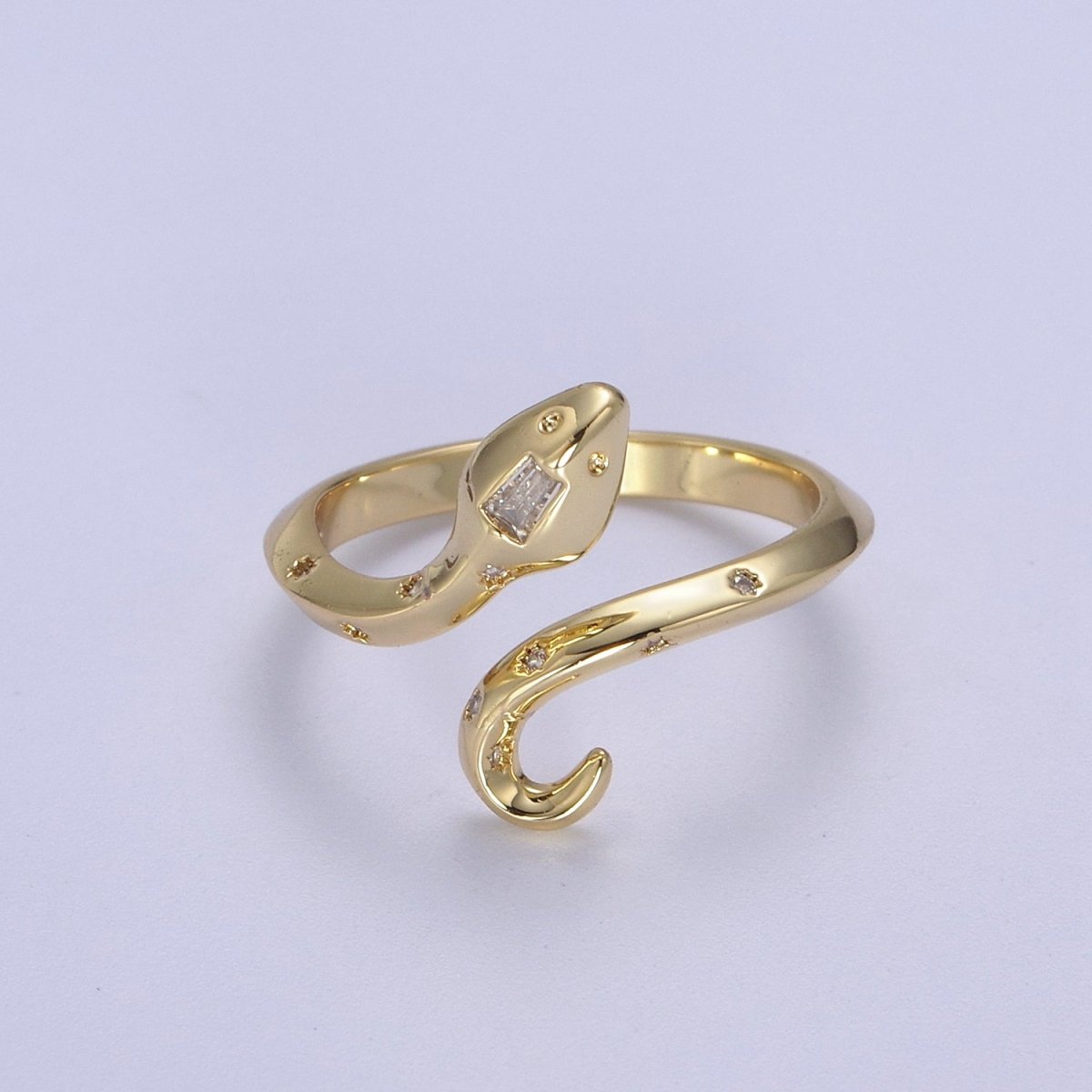 24K Gold Filled Serpent Ring, Adjustable Micro Pave Zirconia CZ Snake Ring, Dainty Curling Snake Jewelry U-464
