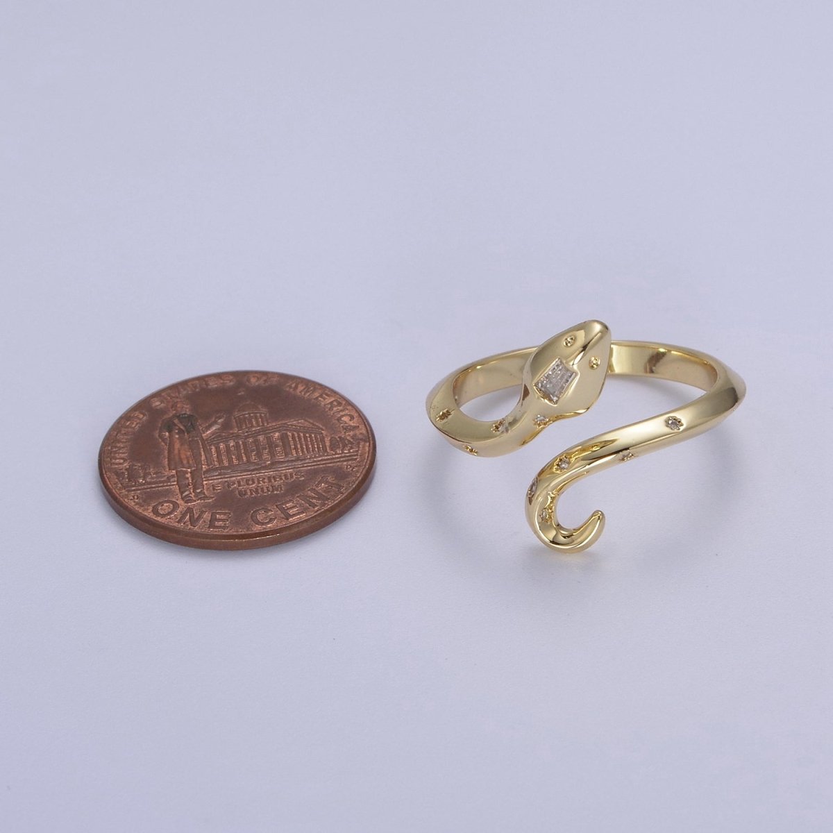 24K Gold Filled Serpent Ring, Adjustable Micro Pave Zirconia CZ Snake Ring, Dainty Curling Snake Jewelry U-464