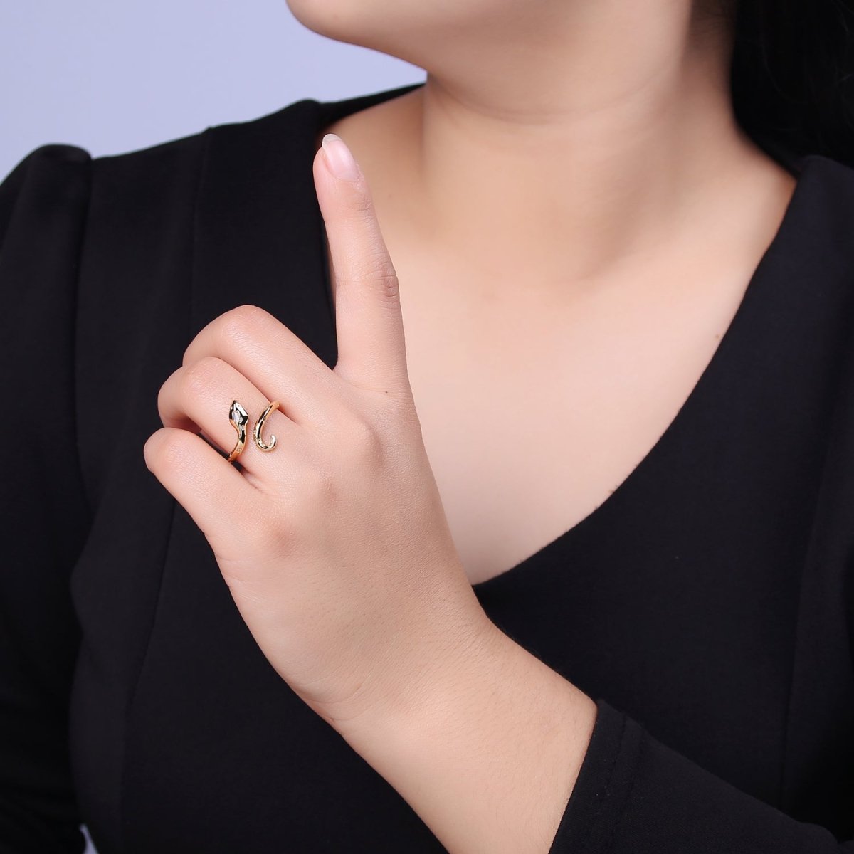 24K Gold Filled Serpent Ring, Adjustable Micro Pave Zirconia CZ Snake Ring, Dainty Curling Snake Jewelry U-464