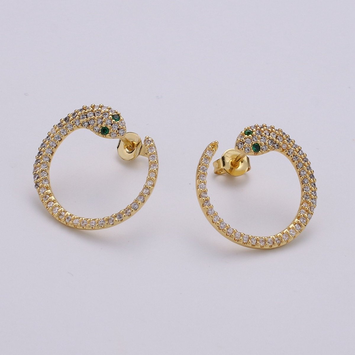24k Gold Filled Snake Stud Earring, Micro Pave Snake Earring for DIY Earring Craft Supply Jewelry Making Supply Silver Serpent Earring Stud Q-140 Q-141