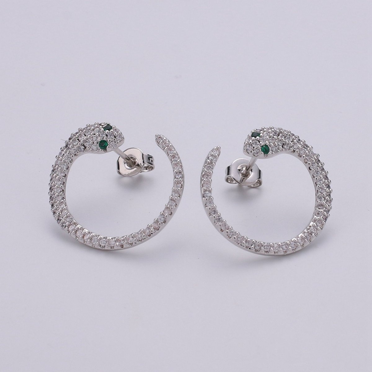 24k Gold Filled Snake Stud Earring, Micro Pave Snake Earring for DIY Earring Craft Supply Jewelry Making Supply Silver Serpent Earring Stud Q-140 Q-141