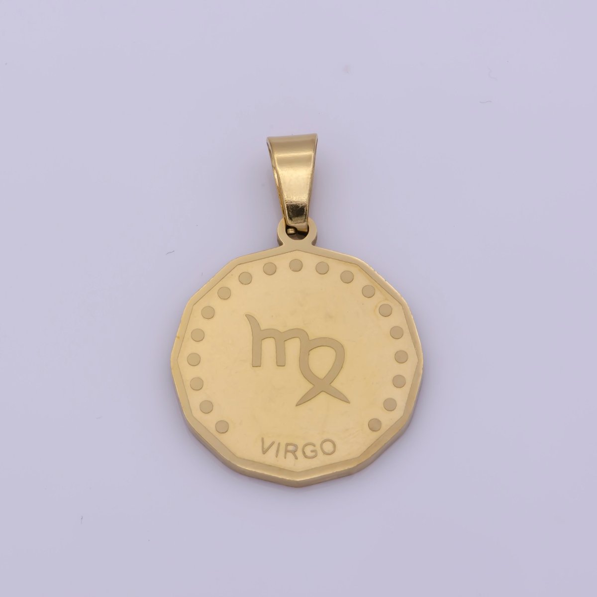 24K Gold Filled Stainless Steel Zodiac Horoscope Sign Gold Medallion Pendant | A-A1851-A-A1856