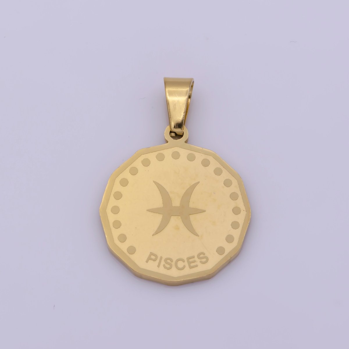 24K Gold Filled Stainless Steel Zodiac Horoscope Sign Gold Medallion Pendant | A-A1851-A-A1856
