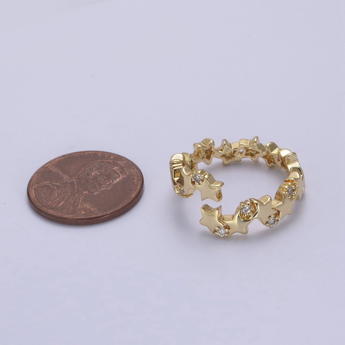 24K Gold Filled Star Link Chain Open Ring, Celestial Statement Ring with Crystal Zirconia CZ in Gold & Silver S-323 S-324