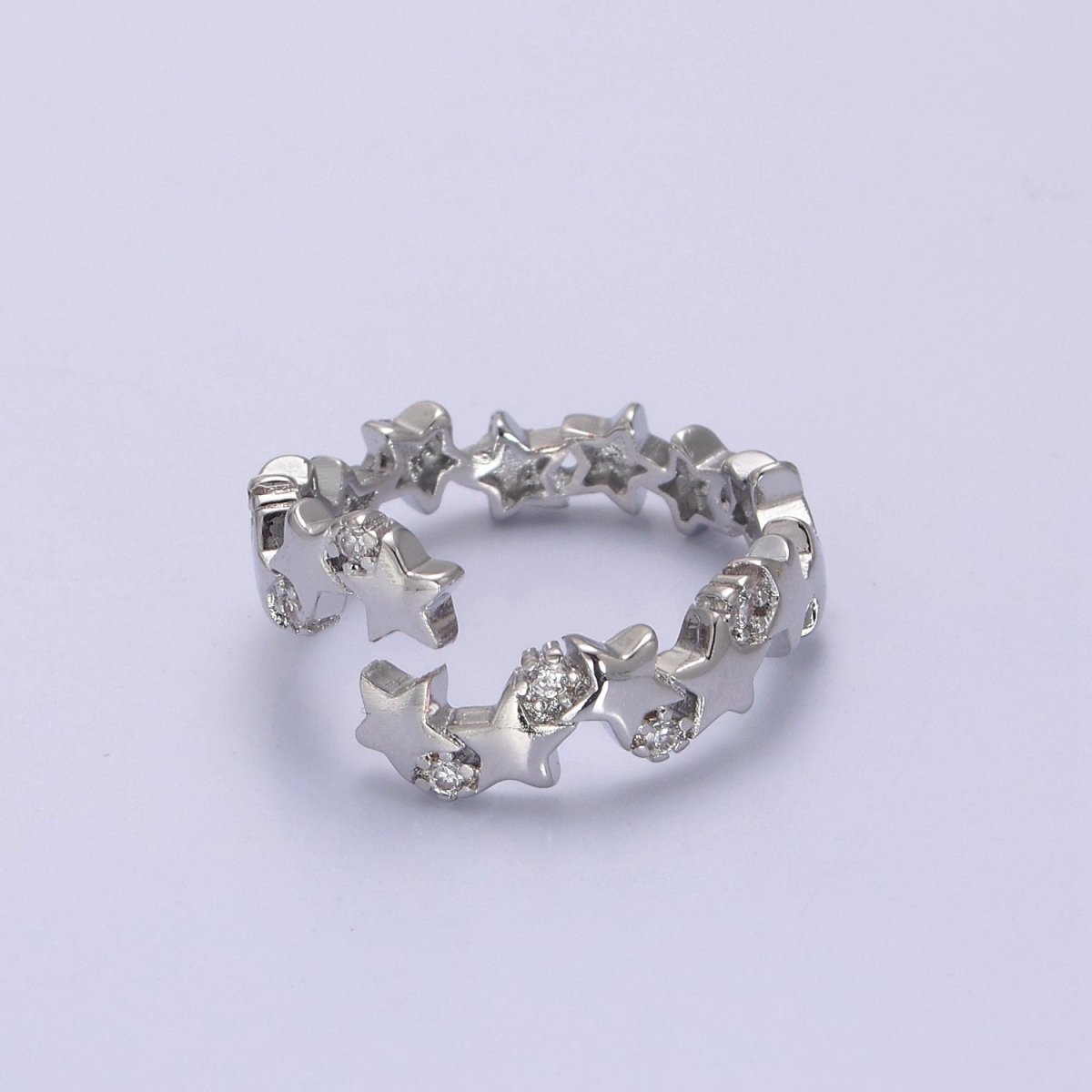 24K Gold Filled Star Link Chain Open Ring, Celestial Statement Ring with Crystal Zirconia CZ in Gold & Silver S-323 S-324