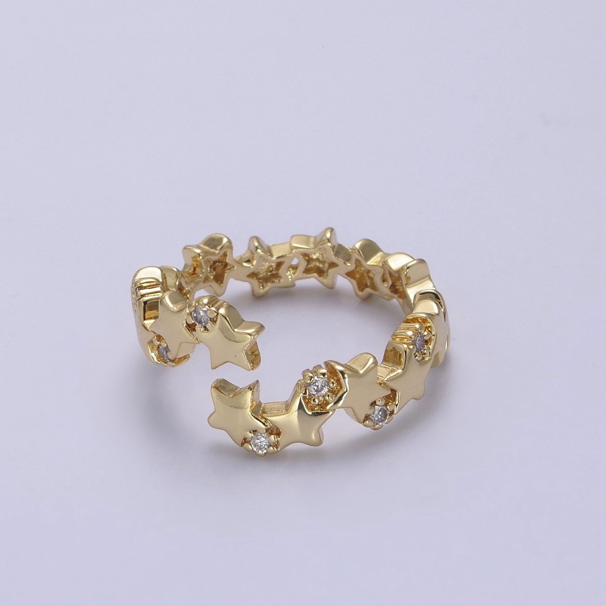 24K Gold Filled Star Link Chain Open Ring, Celestial Statement Ring with Crystal Zirconia CZ in Gold & Silver S-323 S-324