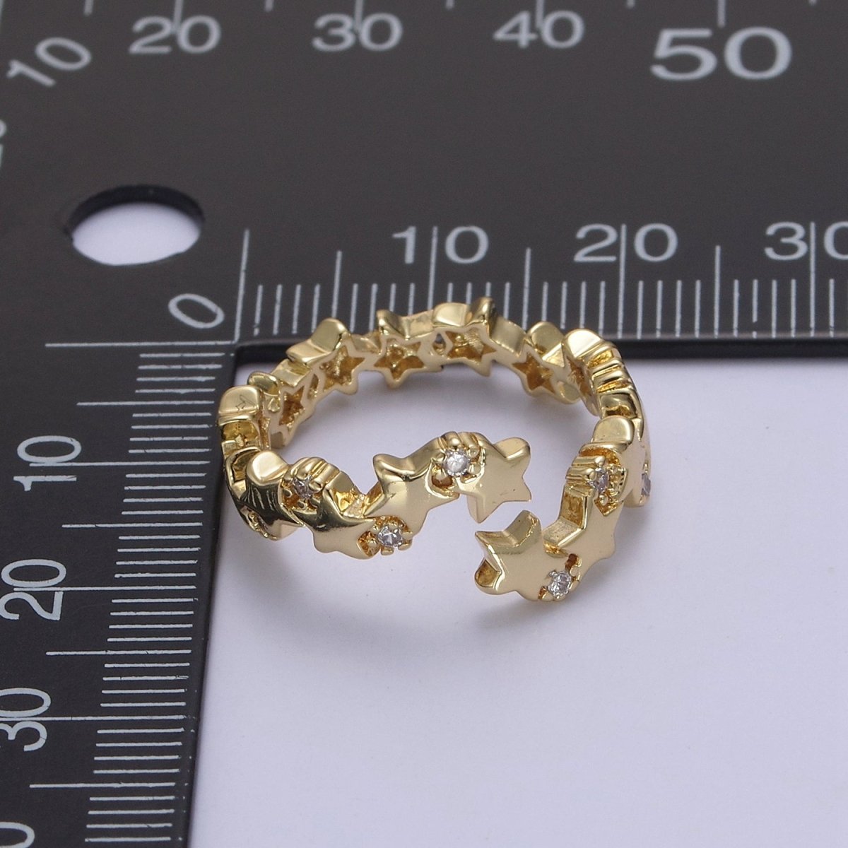 24K Gold Filled Star Link Chain Open Ring, Celestial Statement Ring with Crystal Zirconia CZ in Gold & Silver S-323 S-324