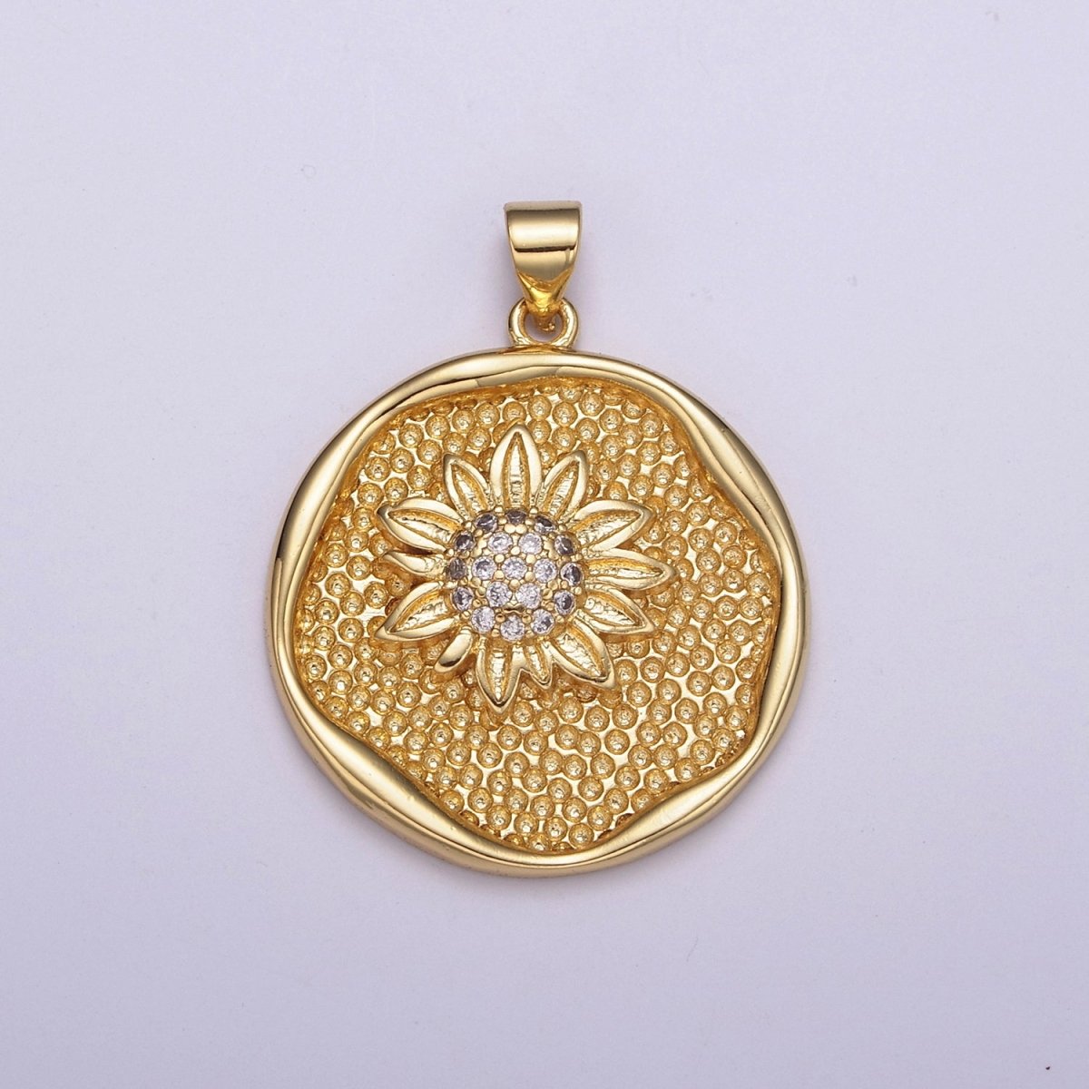 24K Gold Filled Sun Flower Pendant Sunflower Charm Round Disc Charm N-531