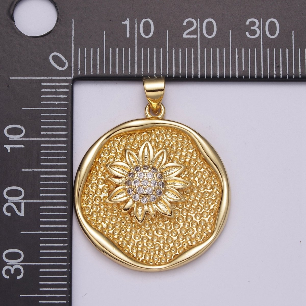 24K Gold Filled Sun Flower Pendant Sunflower Charm Round Disc Charm N-531