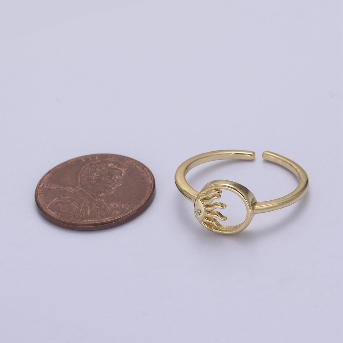 24K Gold Filled Sun Ring, Celestial Astrology Golden Ring with Crystal Cubic Zirconia CZ S-334