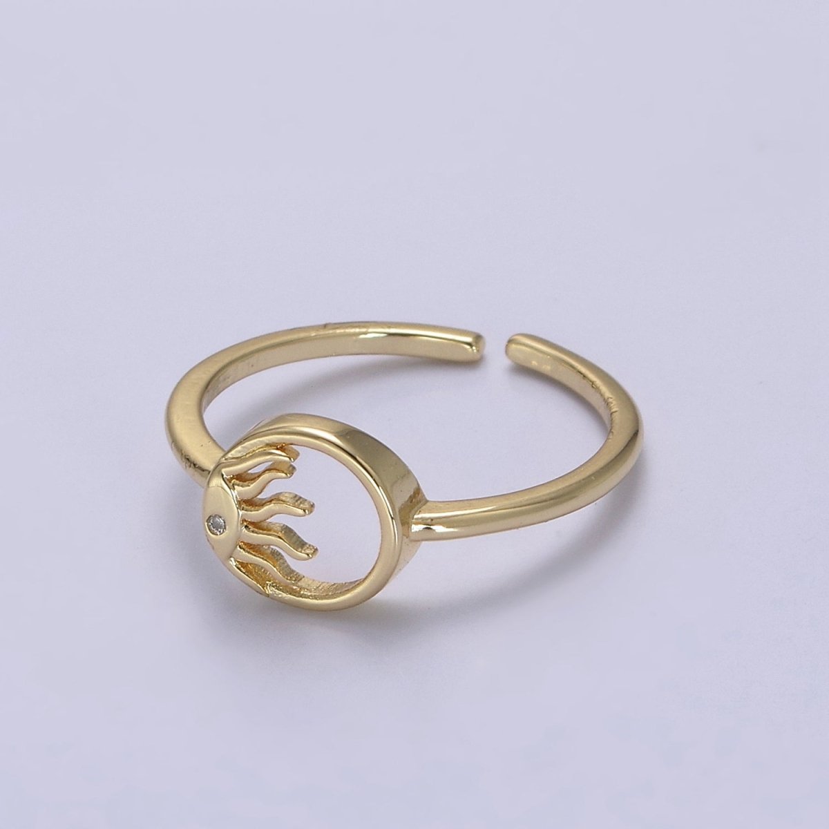 24K Gold Filled Sun Ring, Celestial Astrology Golden Ring with Crystal Cubic Zirconia CZ S-334