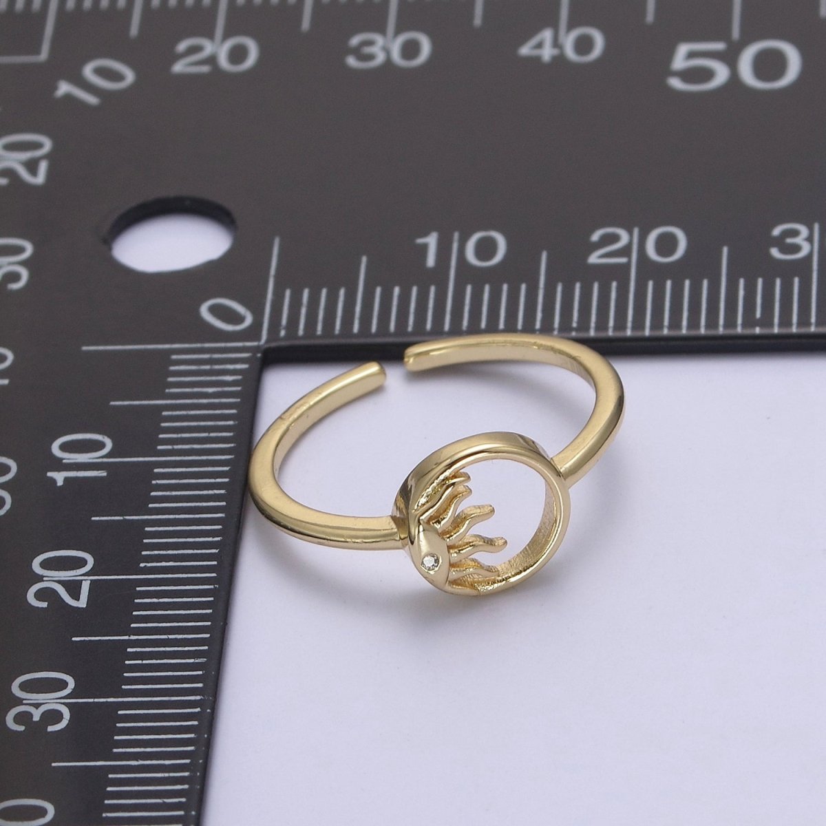 24K Gold Filled Sun Ring, Celestial Astrology Golden Ring with Crystal Cubic Zirconia CZ S-334