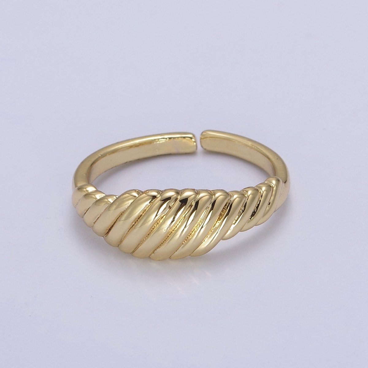 24K Gold Filled Textured Croissant Adjustable Ring, Minimalist Everyday Dome Golden Ring S-326