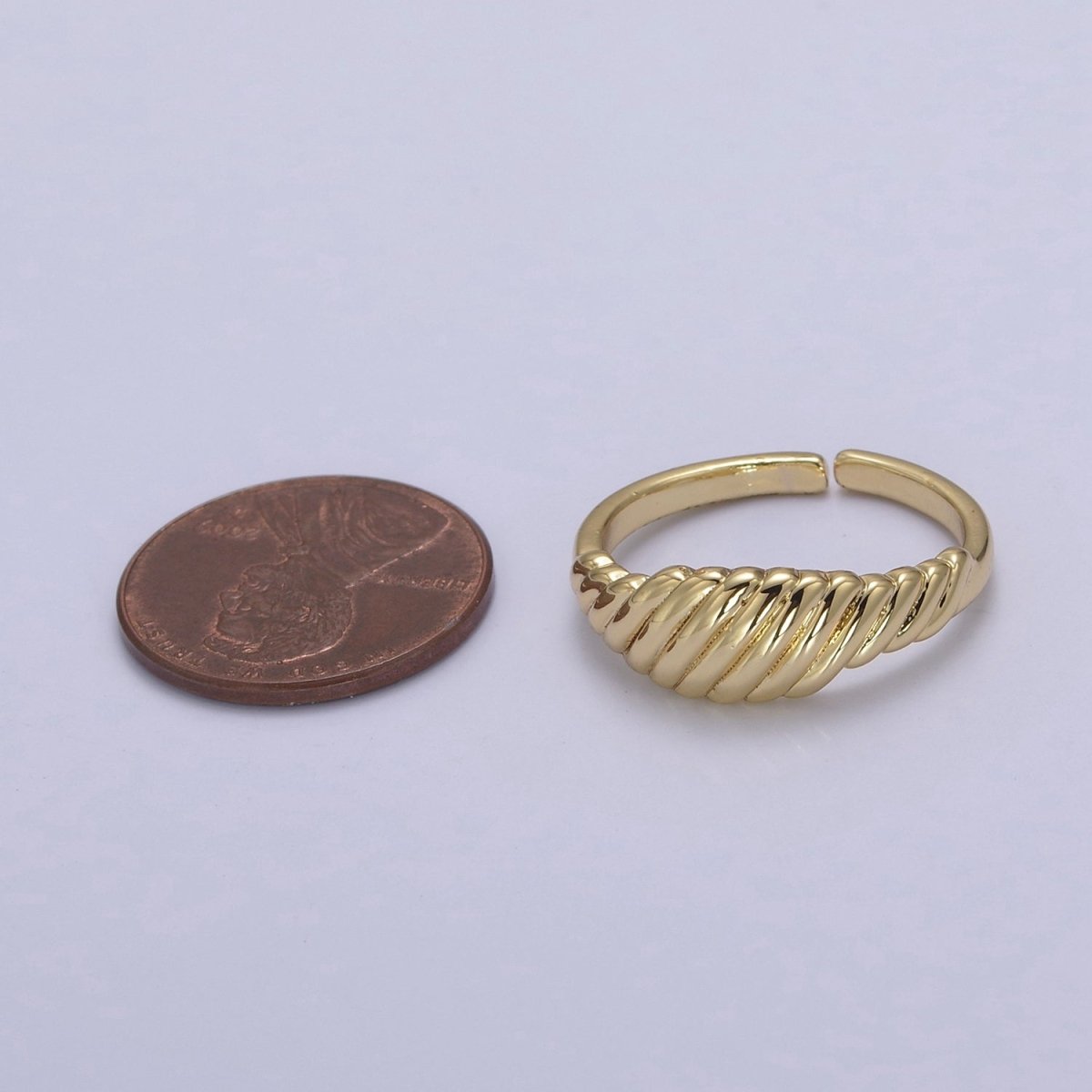 24K Gold Filled Textured Croissant Adjustable Ring, Minimalist Everyday Dome Golden Ring S-326