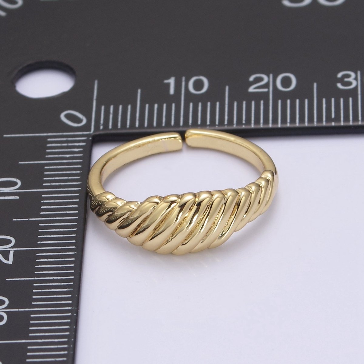 24K Gold Filled Textured Croissant Adjustable Ring, Minimalist Everyday Dome Golden Ring S-326
