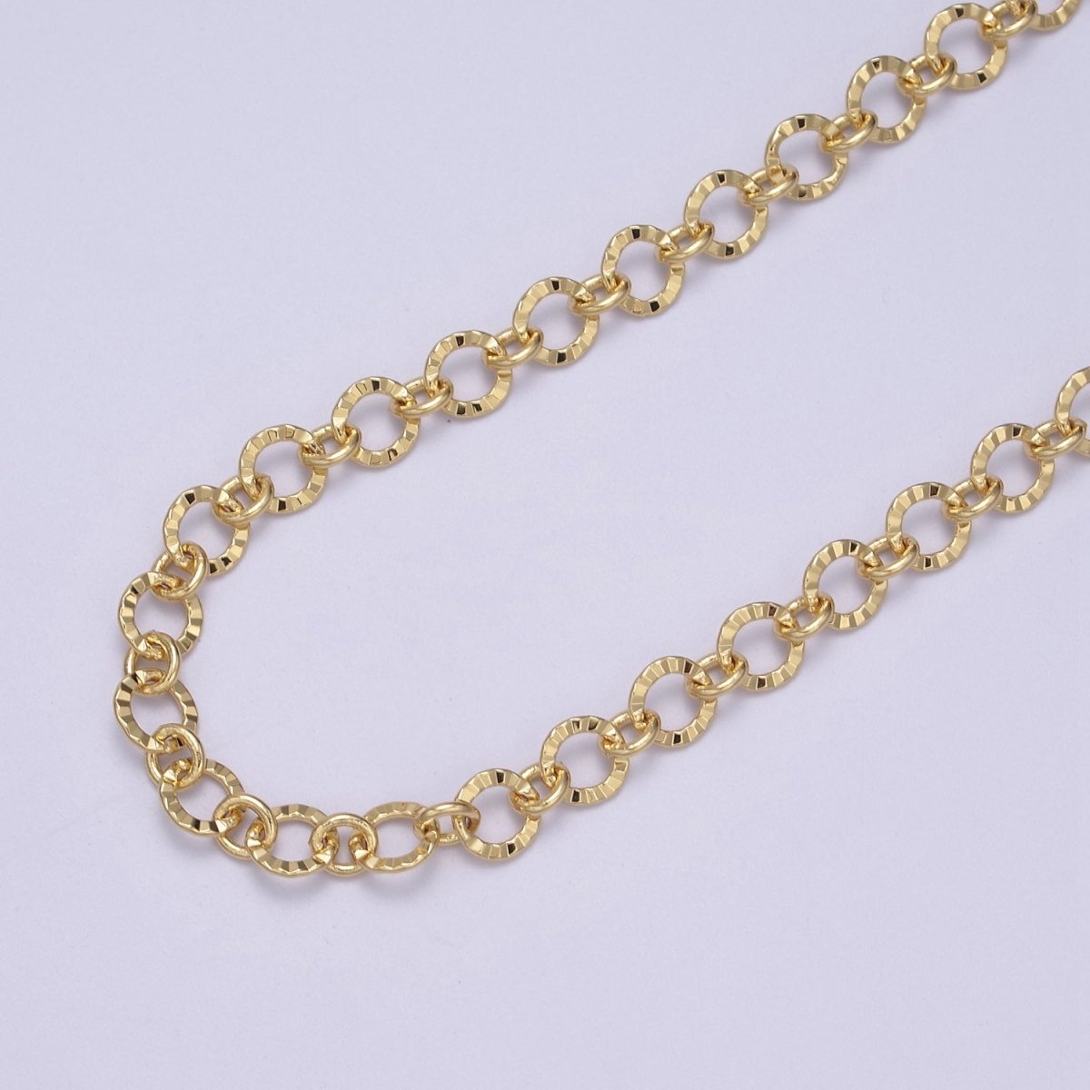 24K Gold Filled Textured Rolo Chain in Gold & Silver, 6mm Rolo Chain For Jewelry Making | ROLL-642, ROLL-643 Clearance Pricing
