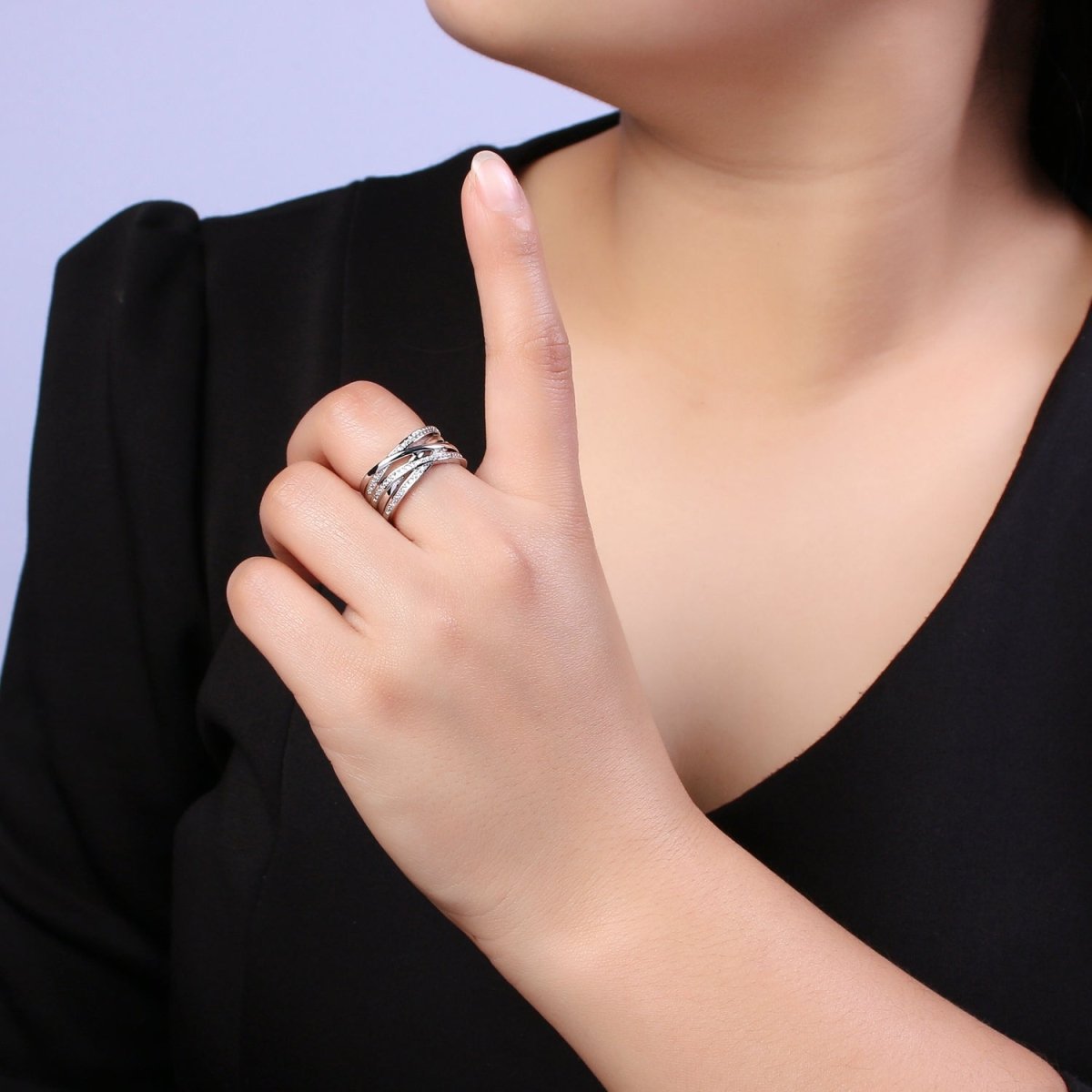 24K Gold Filled Three Layers Micro Pave Cubic Zirconia CZ Adjustable Ring in Gold & Silver, Thick Statement Ring S-350 S-351