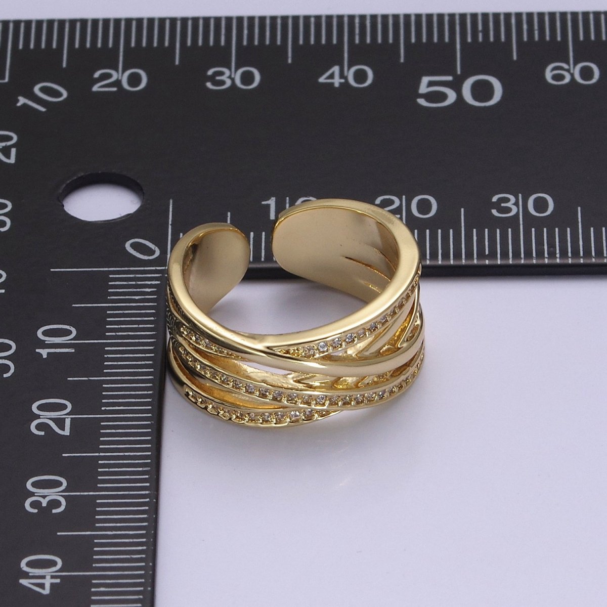 24K Gold Filled Three Layers Micro Pave Cubic Zirconia CZ Adjustable Ring in Gold & Silver, Thick Statement Ring S-350 S-351