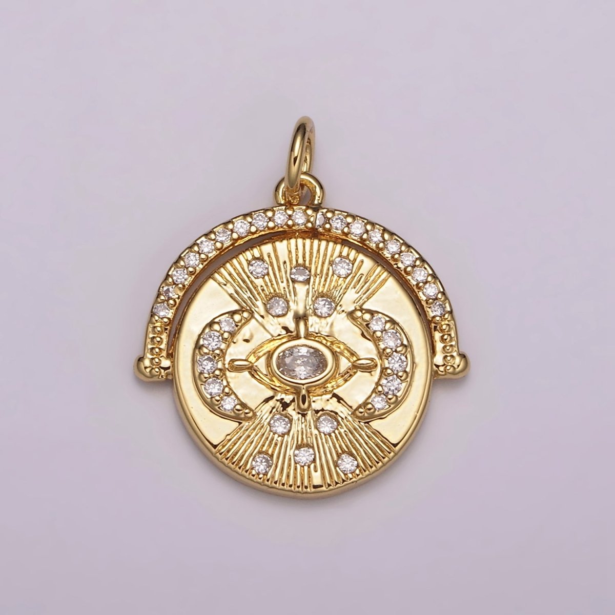 24K Gold Filled Triple Moon Pendant for Goddess Necklace Jewelry Making Micro Pave Medallion Charm N-157