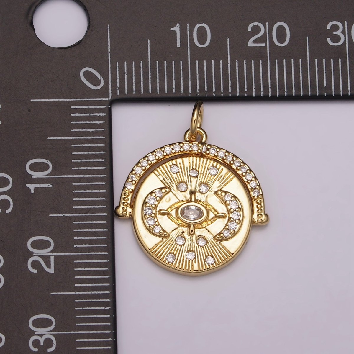 24K Gold Filled Triple Moon Pendant for Goddess Necklace Jewelry Making Micro Pave Medallion Charm N-157