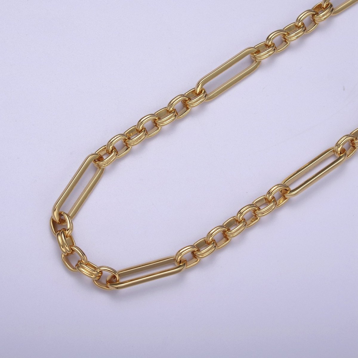 24K Gold Filled Unique ROLO Paperclip Long and Short Chain 20.5X6.3mm Paper Clip Chain with Double Cable Link, Unfinished Chain For Jewelry Making | ROLL-656